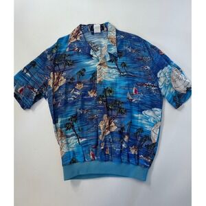 Alan Stuart Hawaiian Shirt Men's Large Blue Button Up Short Sleeve 1069